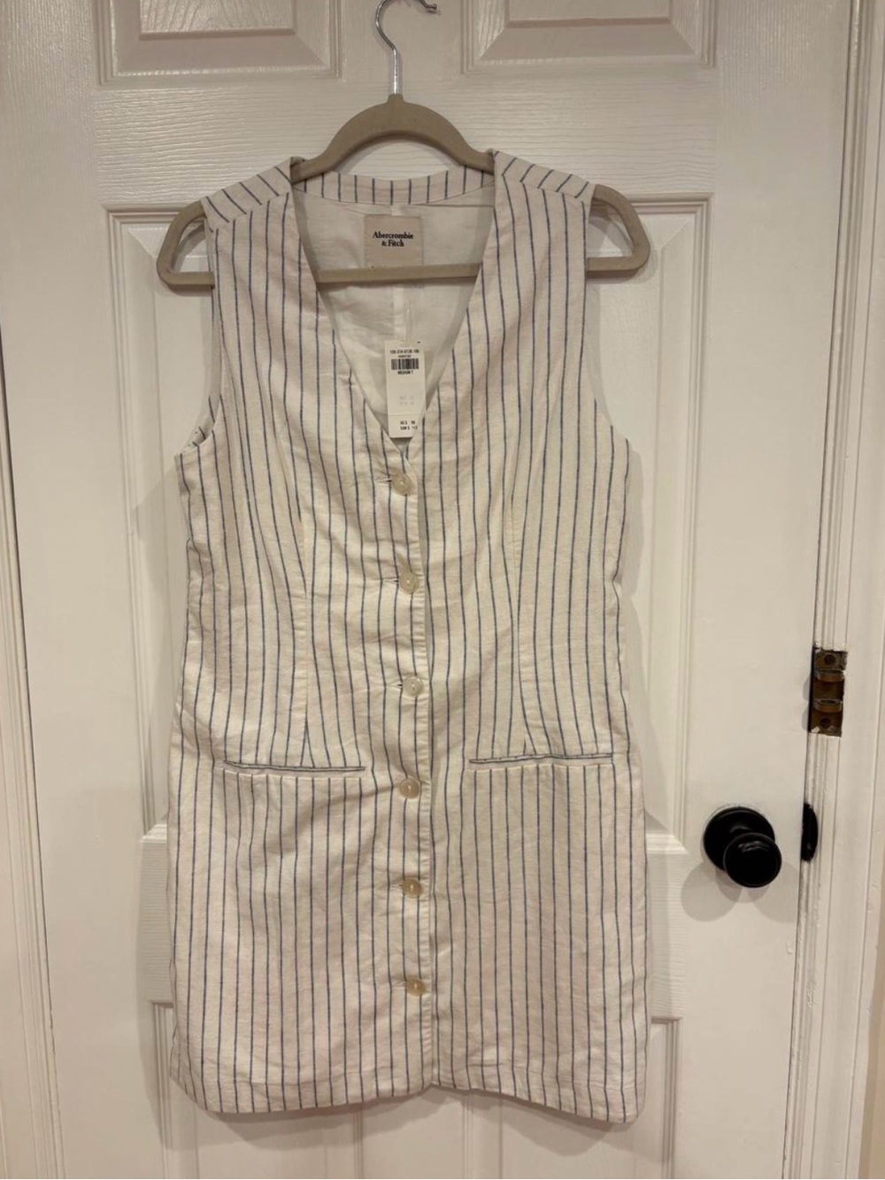 Abercrombie & Fitch Cream Dress with Navy Pinstripes
